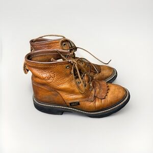 Ariat Boots Womens Size 7.5 Brown Leather Lace Up Work Ankle Kiltie Style 31080